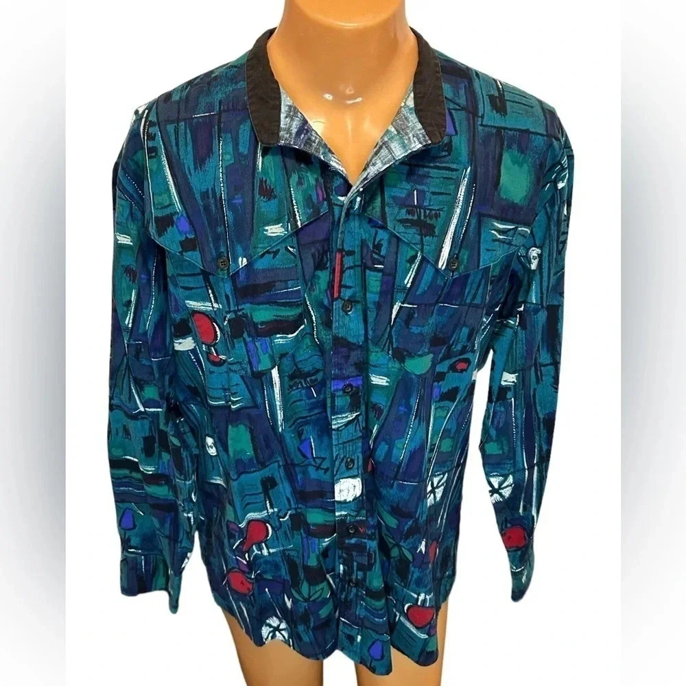 Roper Vintage Western Rodeo Shirt Abstract 90s Print Rare. Size XL 17 1/2 x 35